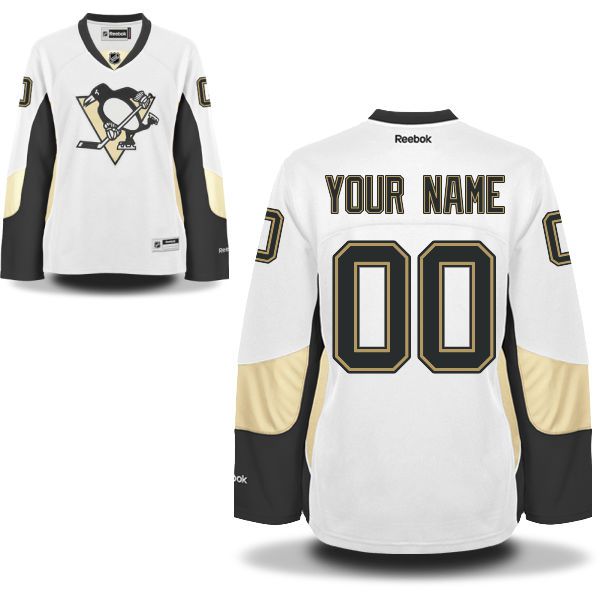 Women Pittsburgh Penguins Reebok White Premier Away Custom NHL Jersey->->Custom Jersey